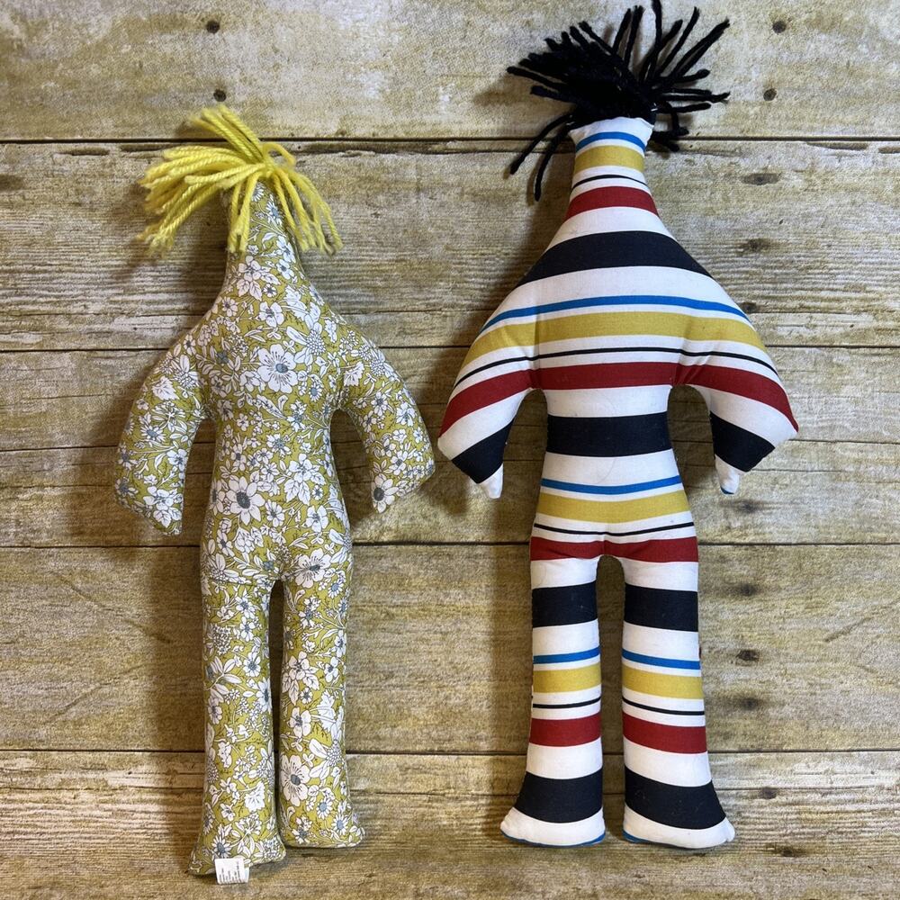 Pair of Dammit Dolls (2) • His & Hers • Floral + Stripes • Handmade • 14" Each
